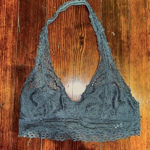 Aerie Lace Boho Bralette Halter Dark Olive Green
